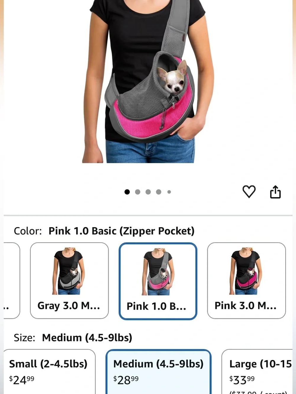 YUDODO Gray and pink crossbody pet carrier. medium up to 9bs